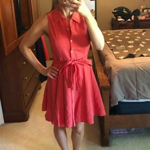 FOREVER 21 Coral Red Linen Blend Sleeveless Button Front Fit & Flare Shirt Dress